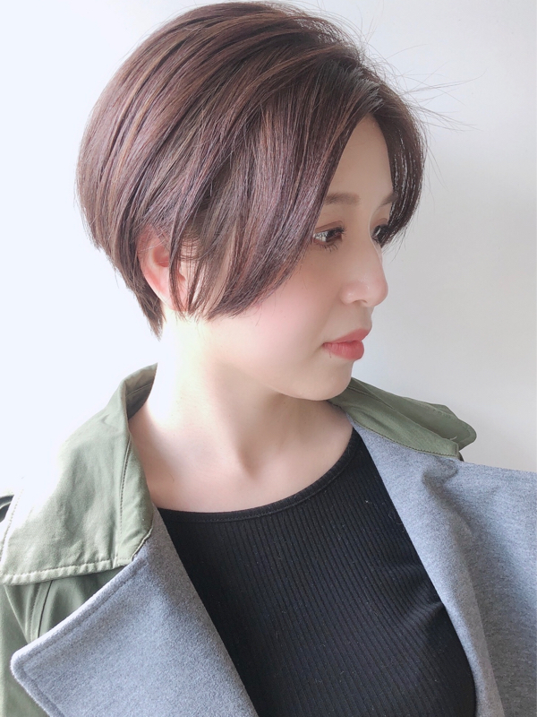 ショートボブ 前髪長め ヘアスタイル 美容院/美容室モリオフロムロンドン原宿本店/大宮/池袋/成増