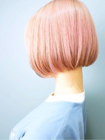 韓国風大人可愛い小顔ピンクボブ似合わせカット
